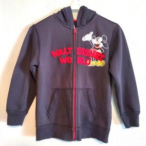 Walt Disney World Mickey Mouse Youth M Black Full Zip Hoodie w/ Patches on back